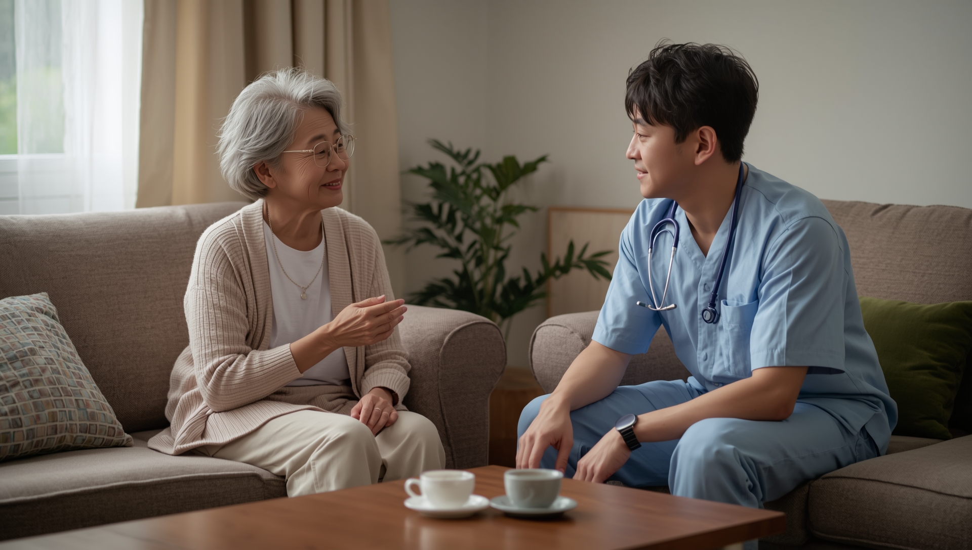방문간호사가 어르신을 돌보는 모습